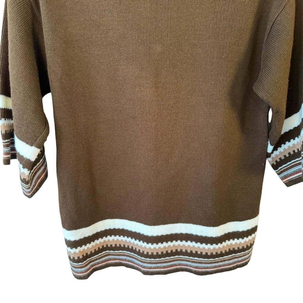Vintage 70s Boho Brown Striped Sweater Size XS S Retro Unisex Cozy Classic