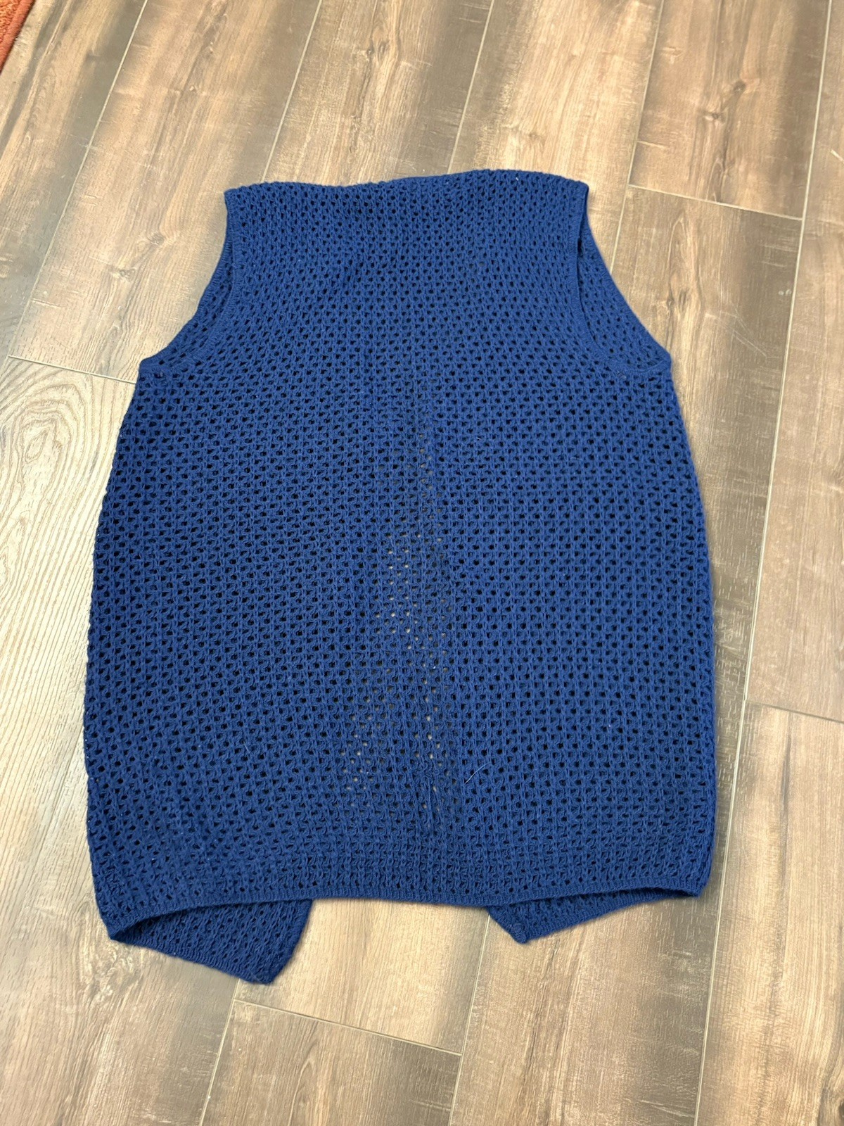 Vtg Arpeggio Granny Sweater Vest Mesh Knit 60s Turbo Acrylic Navy USA MCM True