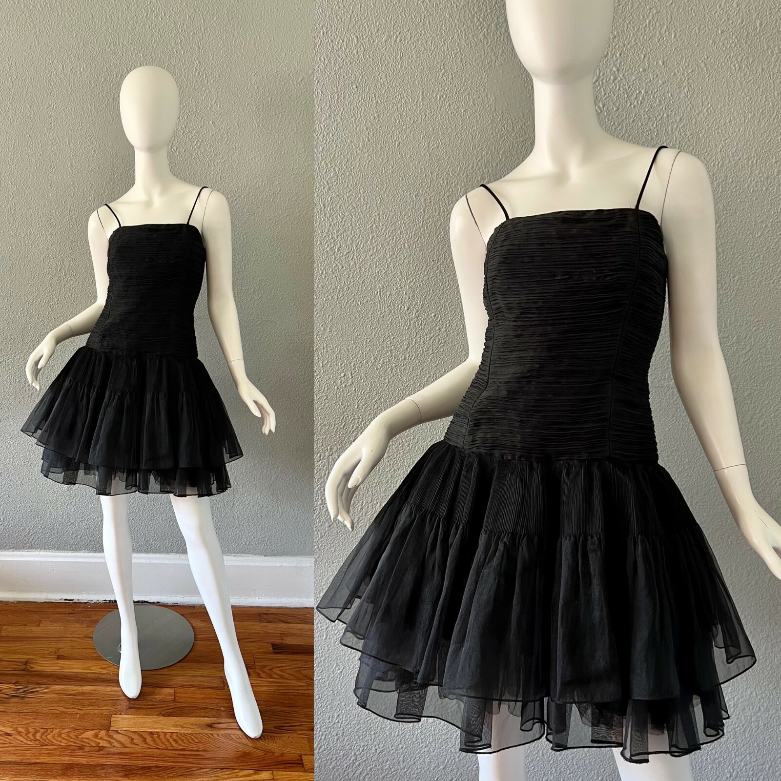 Vintage 80s Illusions Black Party Dress By Susan Freis and Irving Mitzman S