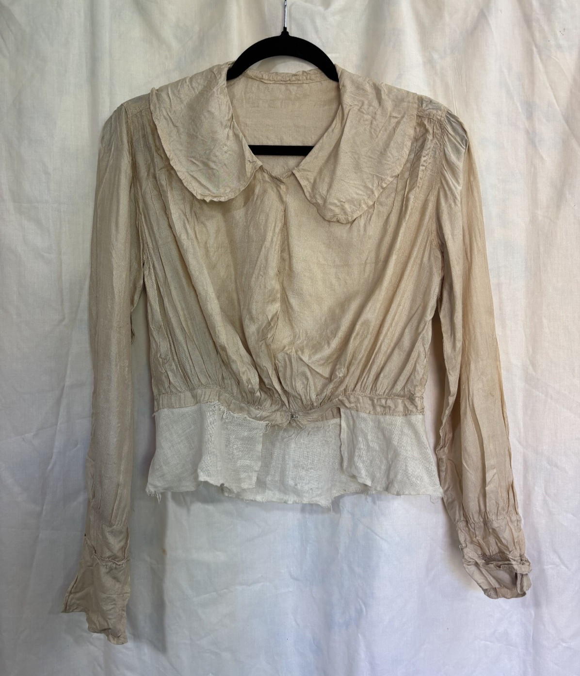 Antique Edwardian Victorian Women’s Taupe Silk Blouse Shirt Top As Found