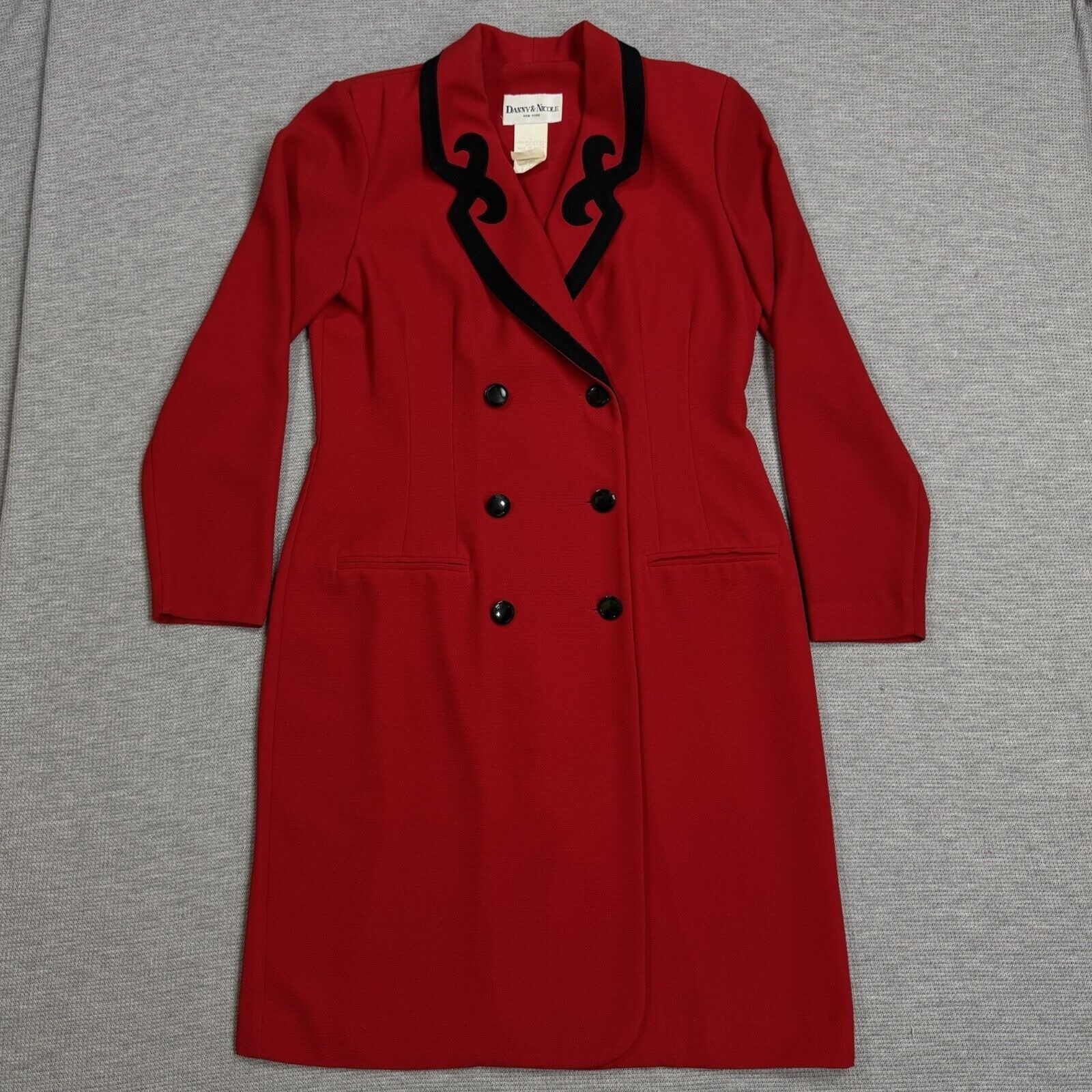 Vintage Danny Nicole Double Breasted Dress Coat Womens Sz 8 Red Padded Shoulders