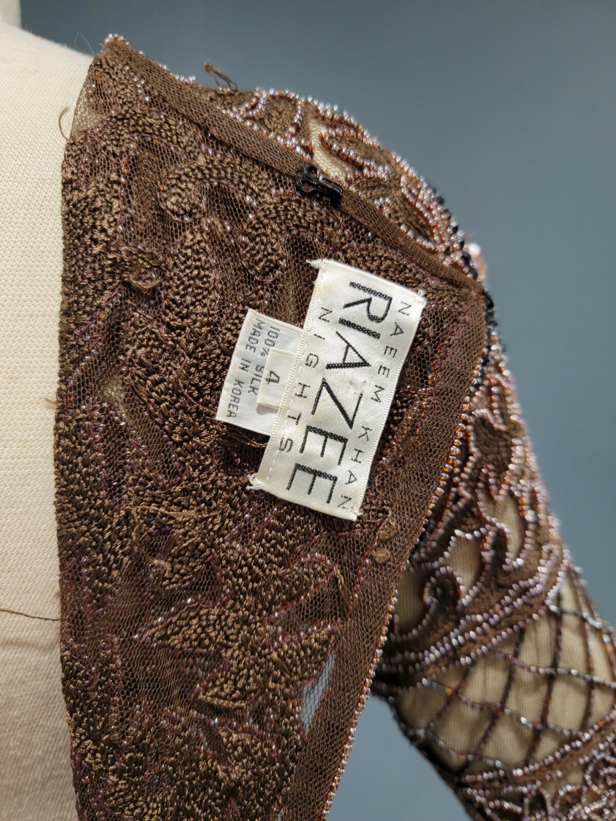 Vintage NAEEM KHAN Riazee for Neiman Marcus brown silk sequin dress 4