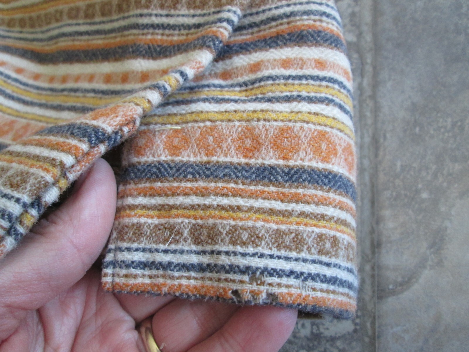 Vintage Pendleton 100% Wool Skirt 14 27″ Waist Orange Brown Stripe Long Fabric