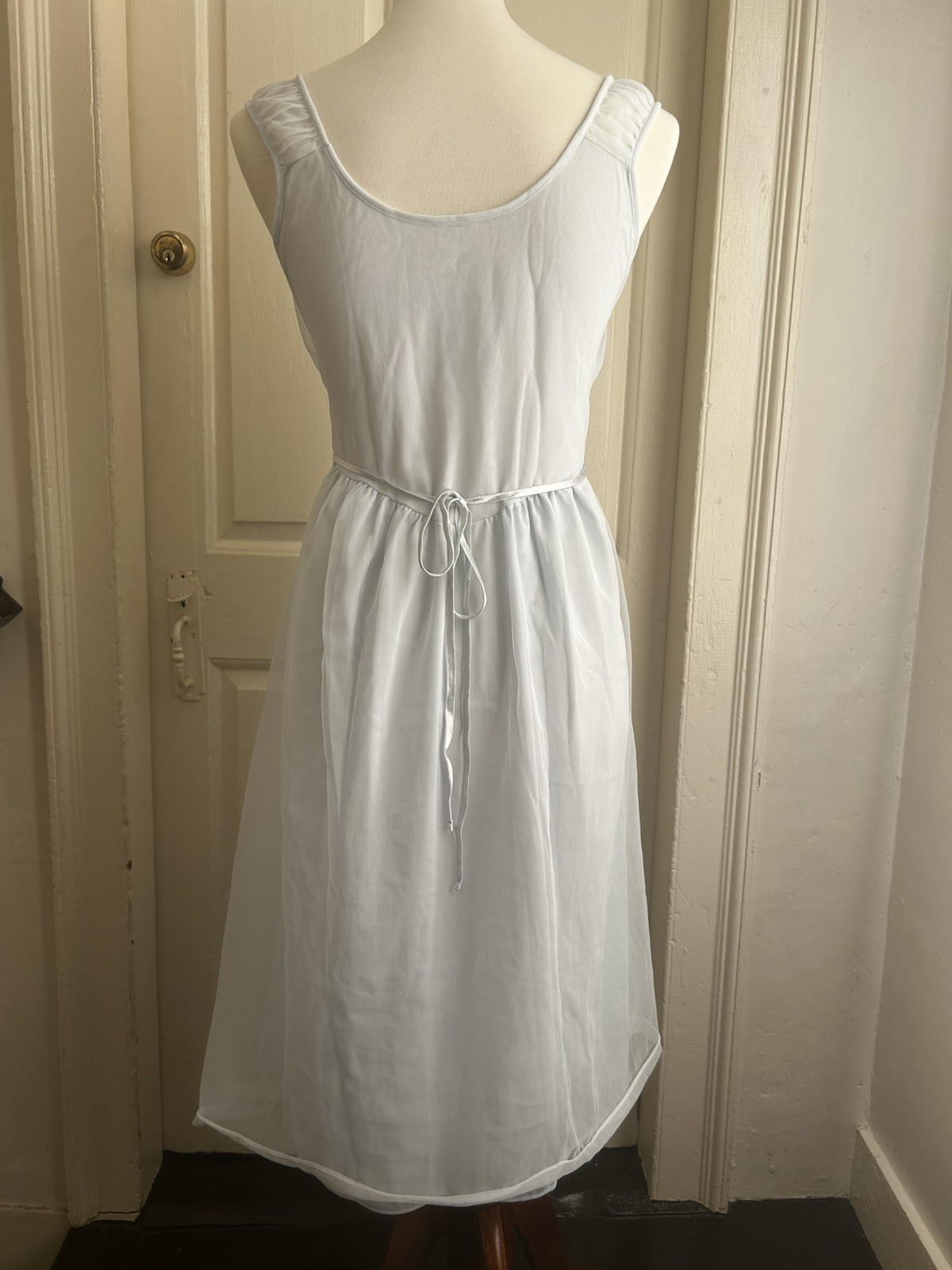 Vintage Pale Blue Chiffon Empire Waist Chemise with Ivory Lace Band XS/XXS