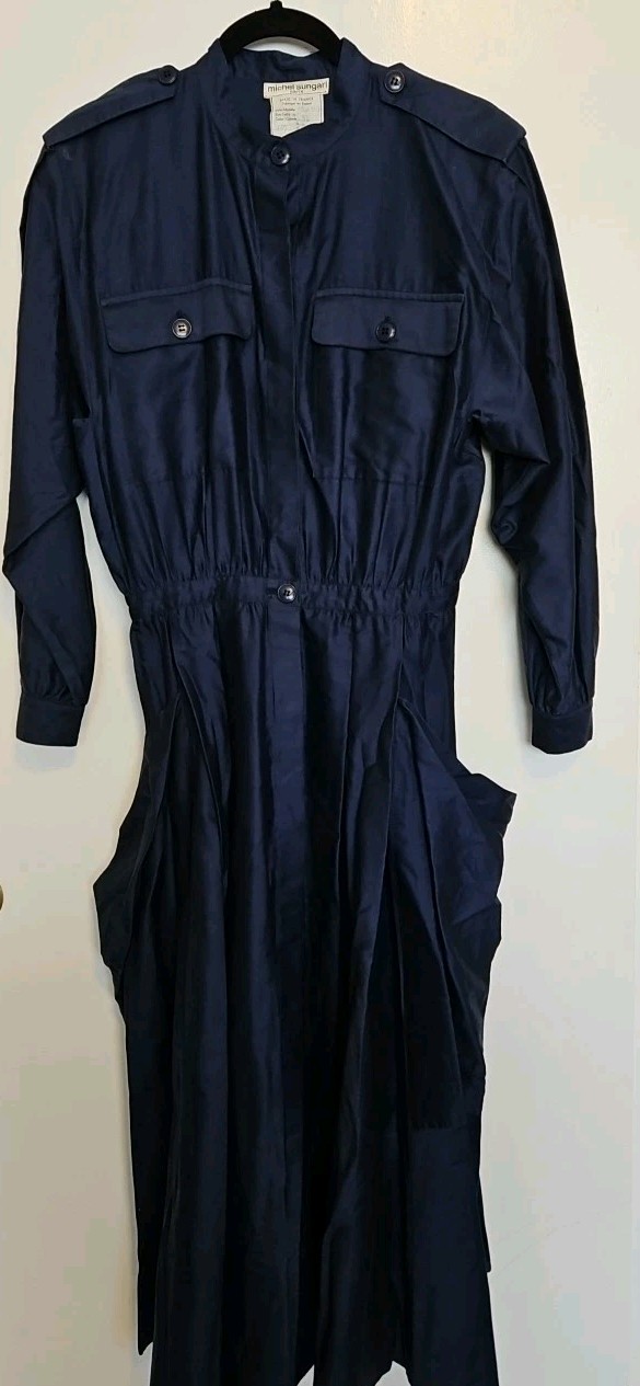 Michel Sungari Paris Vintage Blue Fitted Waist Trench Style Women’s Dresses Eu40