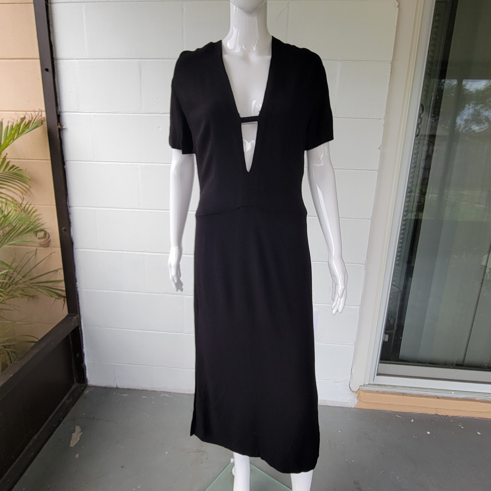 Vintage 70s Unbranded Maxi Dress Black Women’s M Minimalist Stretch Goth Retro