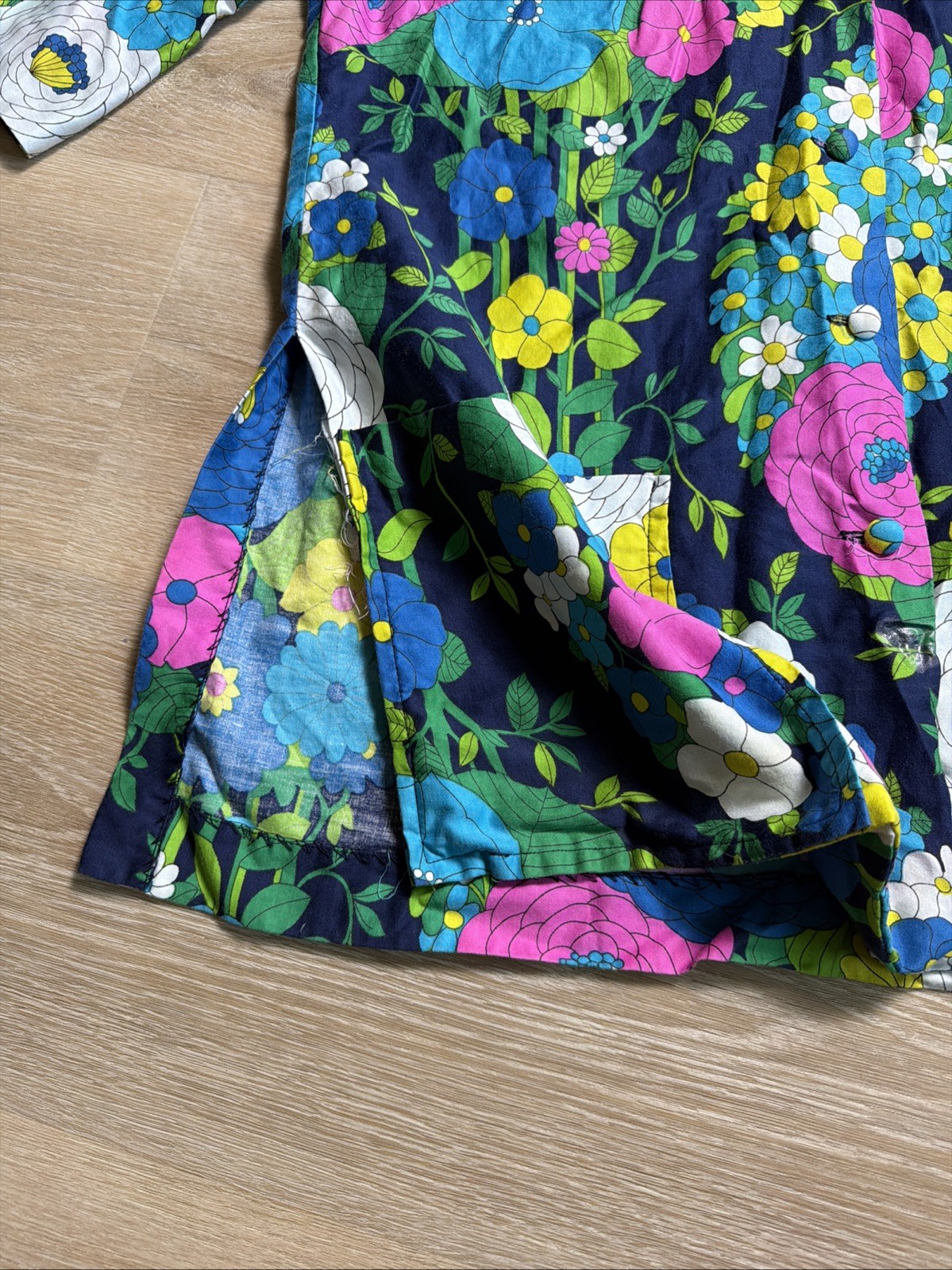 Vintage Psychedelic Hippie Floral Print 60s 70s Hawaiin Aloha Tunic Shirt Top
