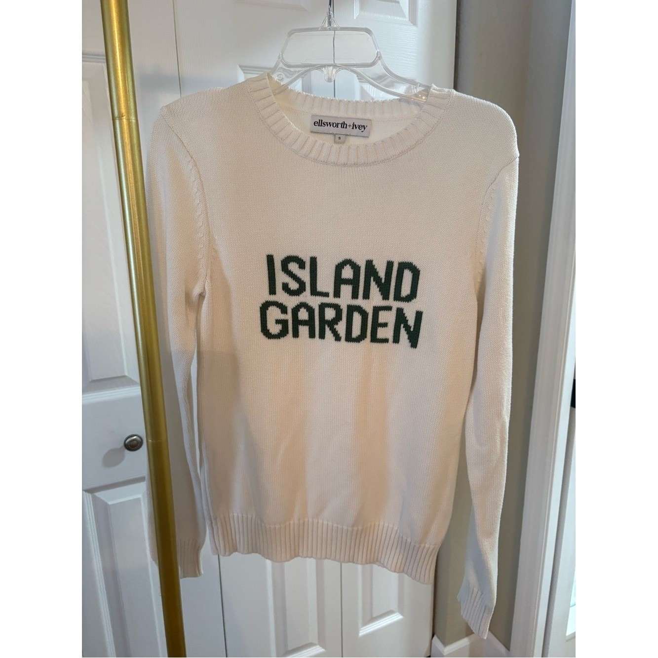 Ellsworth and Ivy Sweater Off White Island Garden’ Crewneck, Size S Retro Preppy