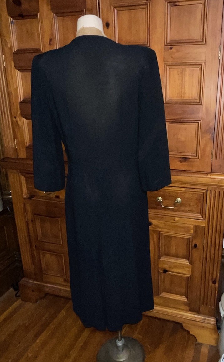 Vintage 40’s Design By Adele Simpson Black Crepe Dress w/Peplum WW2 Era 29w
