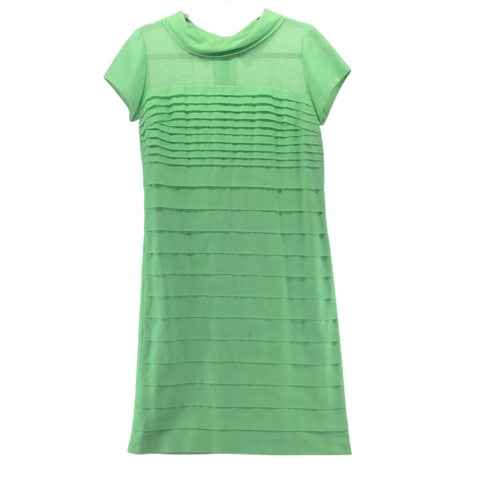Vintage Leslie Fay Dress Medium Mint Green Pleated Cowl Neck Back Button Shift