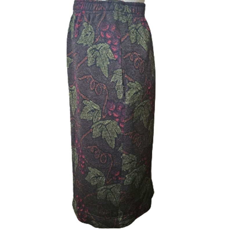 Vintage 80s Wool Blend Grape Print Knit Skirt Size 10