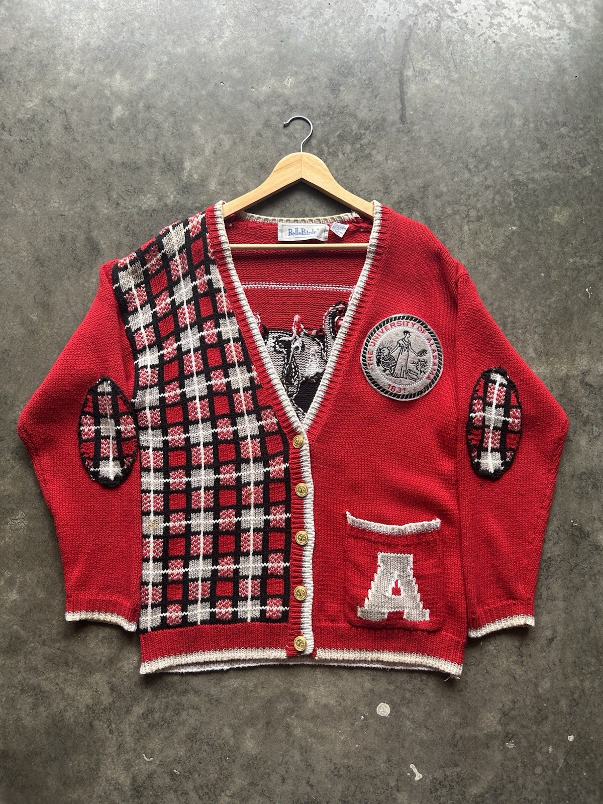 Vintage Alabama Crimson Tide Cardigan Sweater Red Knit Size M Buttons AOP Rare
