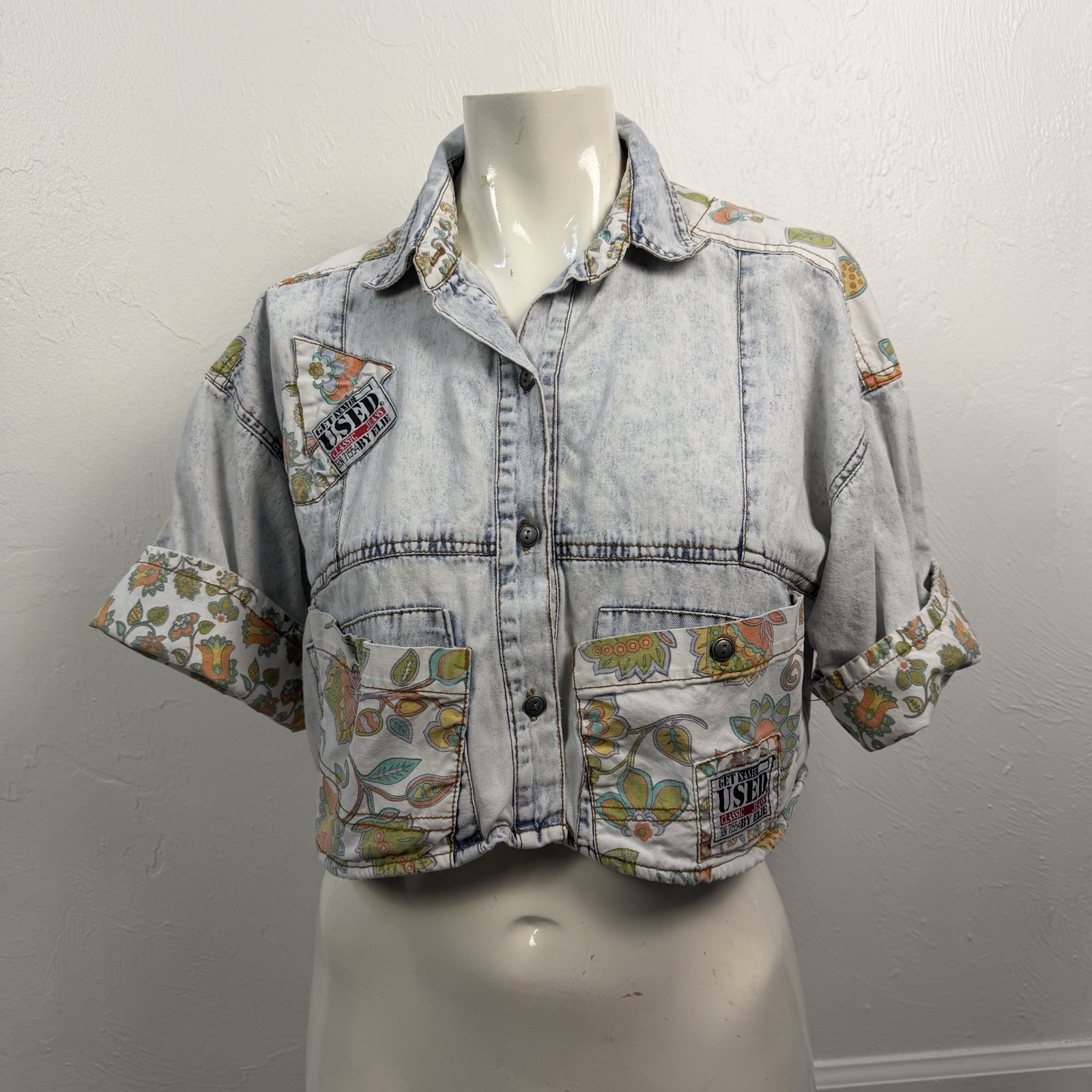 Vintage GET USED by ELIE Jean 90s flowers Crop top Patchwork Shirt Boho