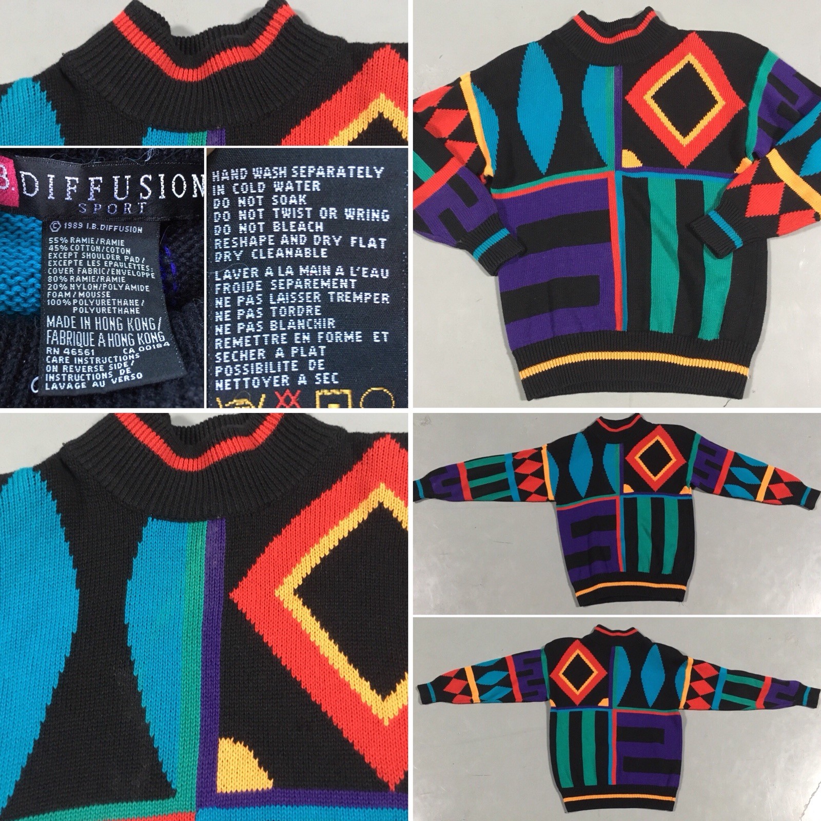 Vintage IB Diffusion Sport Sweater c 1989 Geometic 80s 1980s Size S Small