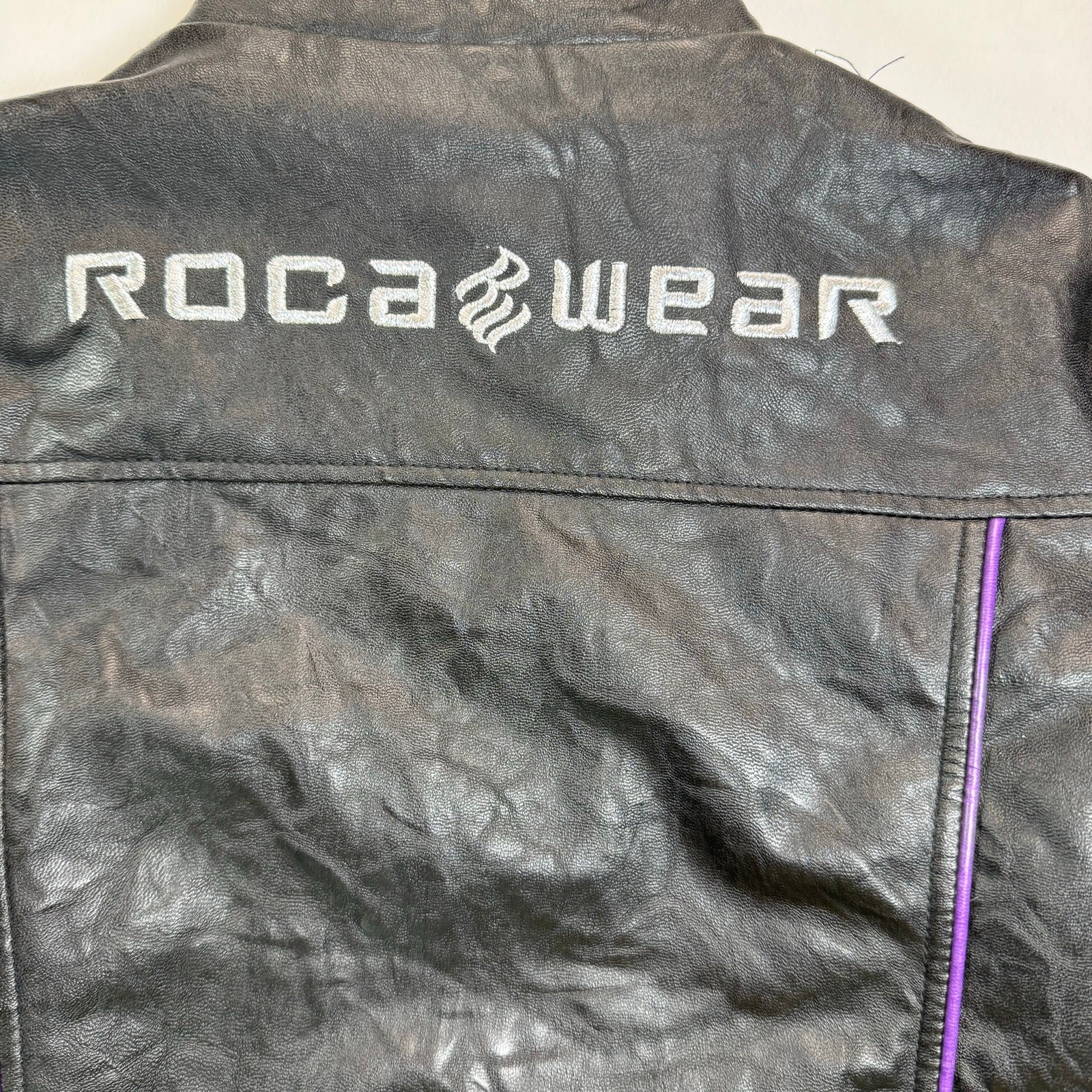 Vtg Rocawear Moto Jacket Black Purple Quilted Patch Women S XS/S Y2K Streetwear
