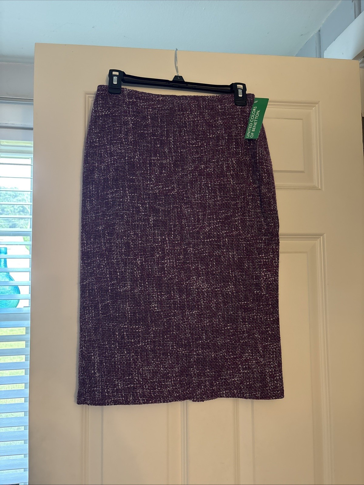 United Colors of Benetton Ladies Pencil Tweed Skirt, Purple, Lined, Size 40 (4)