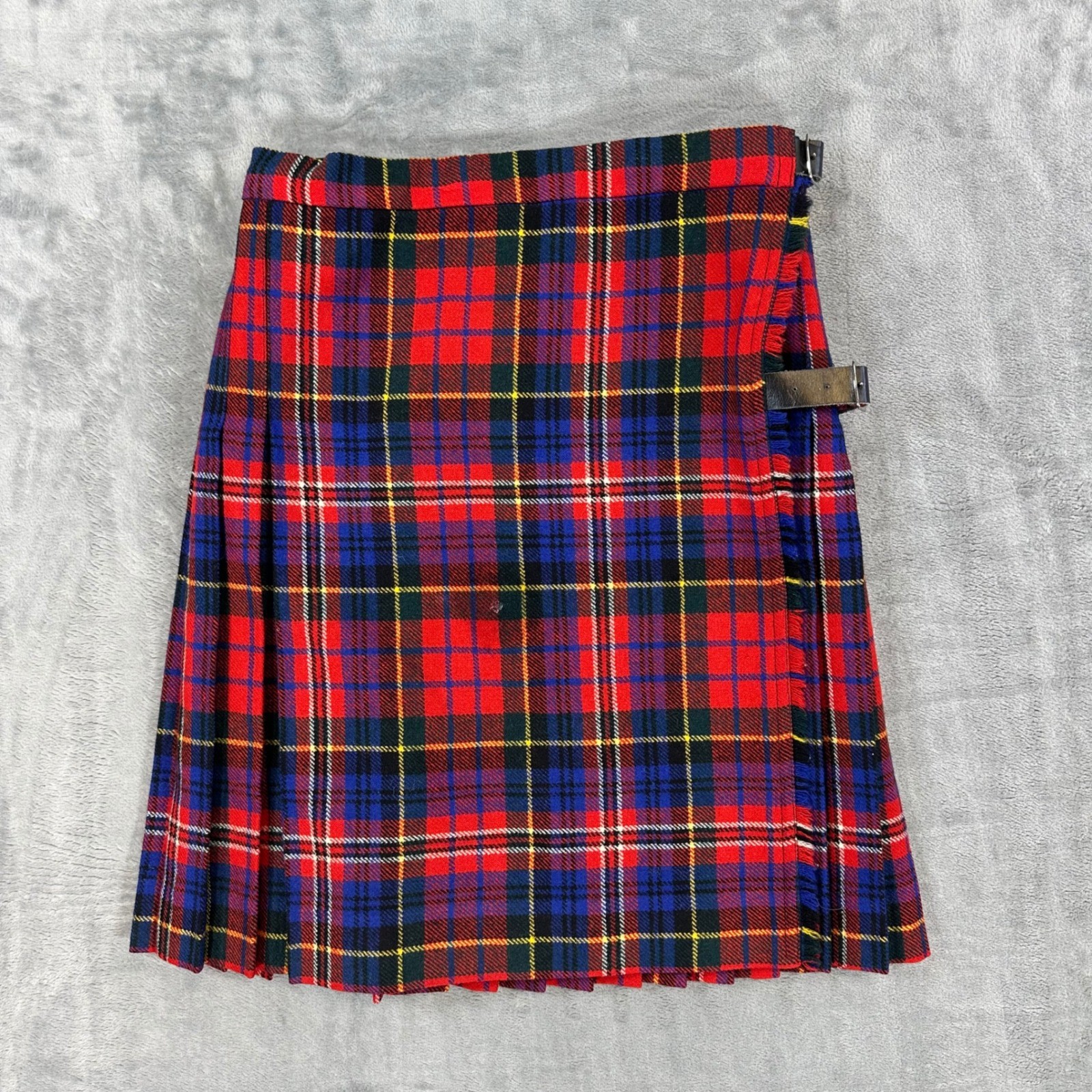 Vintage Glen Avon Wool Tartan Kilt Skirt Women’s Size 24 Red Blue Plaid Scotland