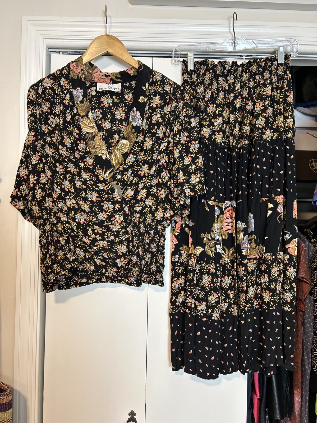 Early 90s Women’s Bohemian Skirt And Blouse Set By A.K.T For Ms.Interpret Sz.8