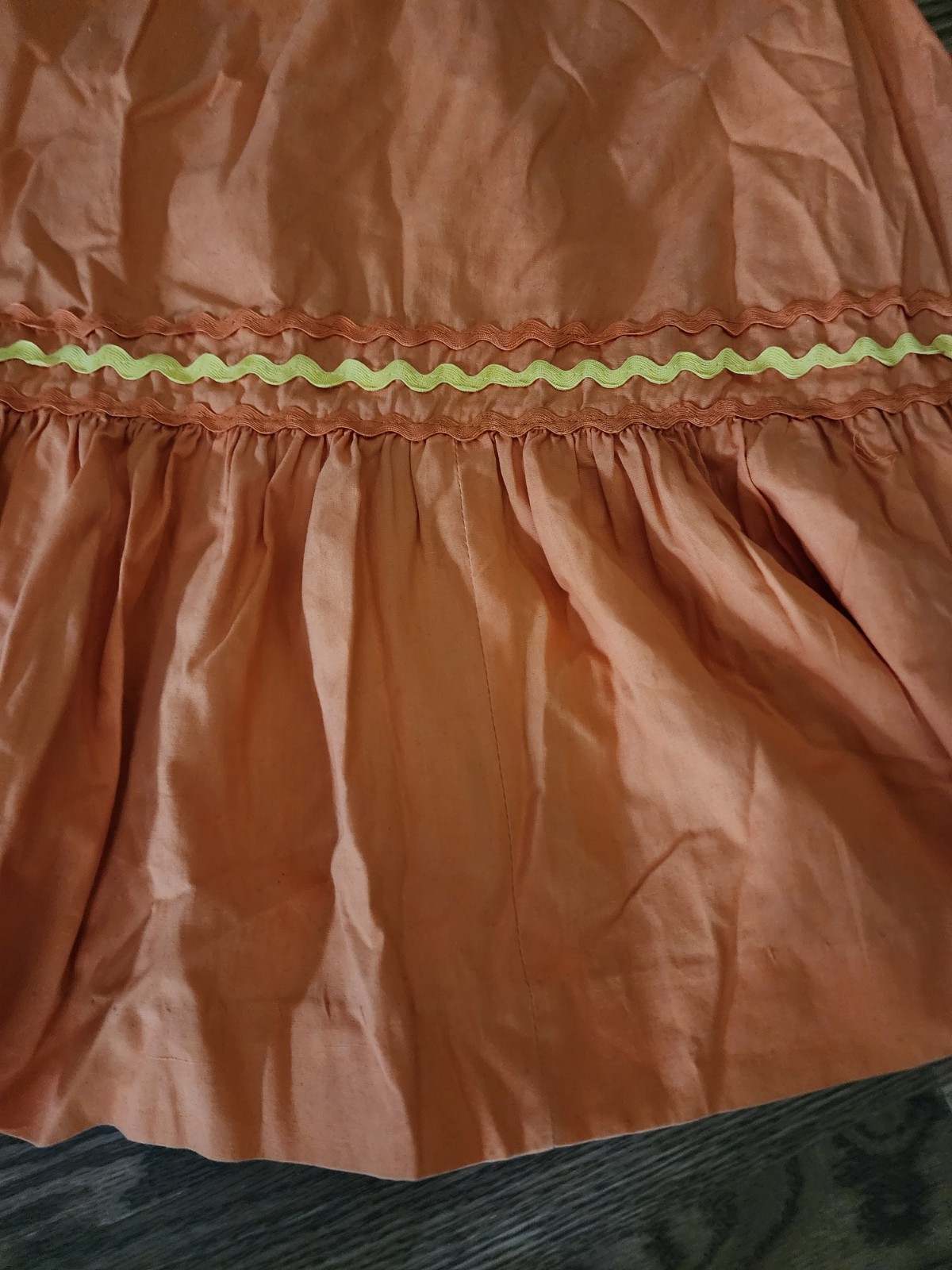 ​Vintage 1970s Mexican Sun Dress Orange Rick Rack Ruffle Beads Cottagecore Boho