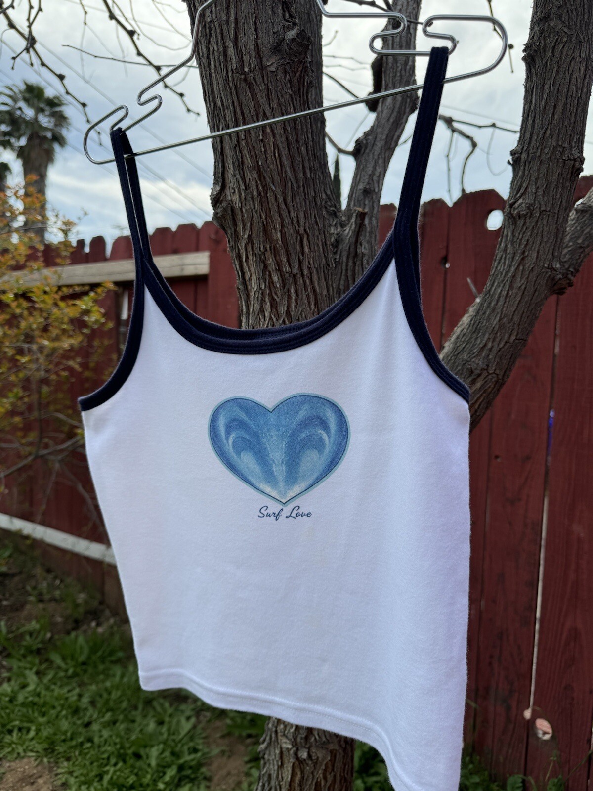 Vintage 90s Y2K Surf Love Heart Tank Top Delias Skate Beach Coastal Waves Summer