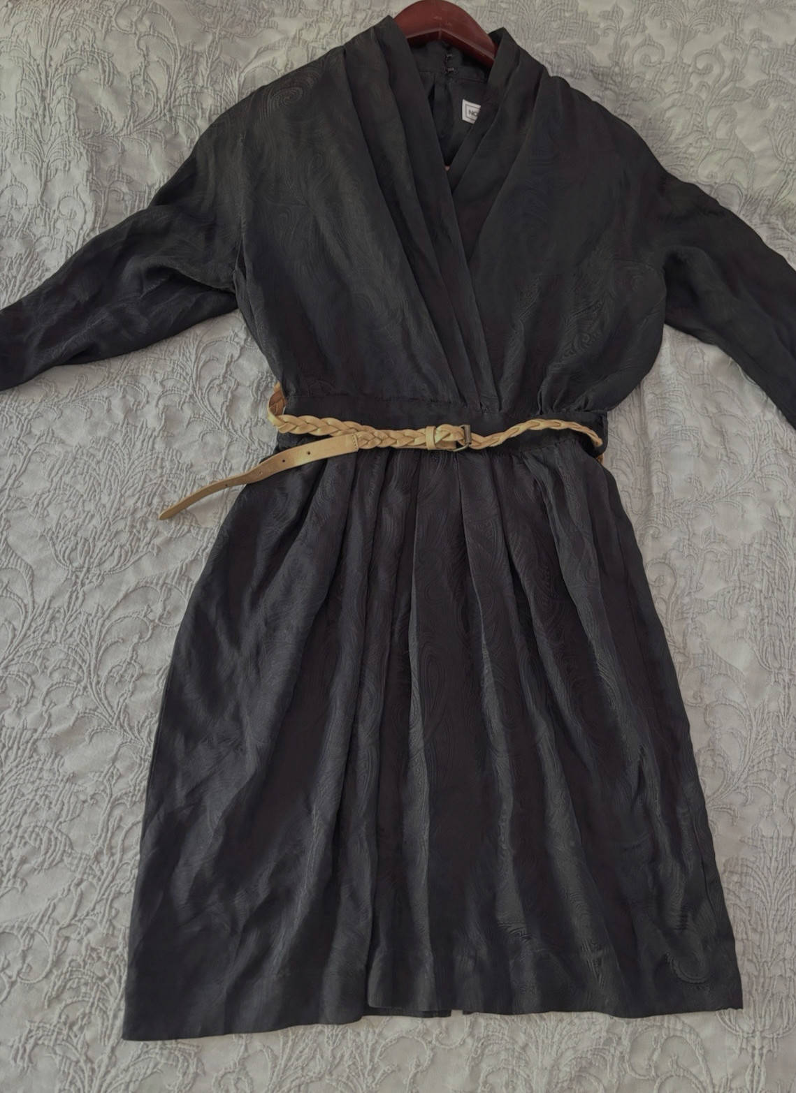 Vintage Nora Noh 100% Black Silk Dress Side M
