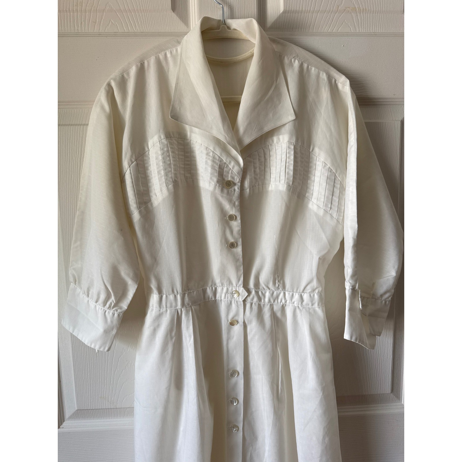 Vintage Dress White Size Small White Pintuck Button Retro Uniform Nurse Dolly