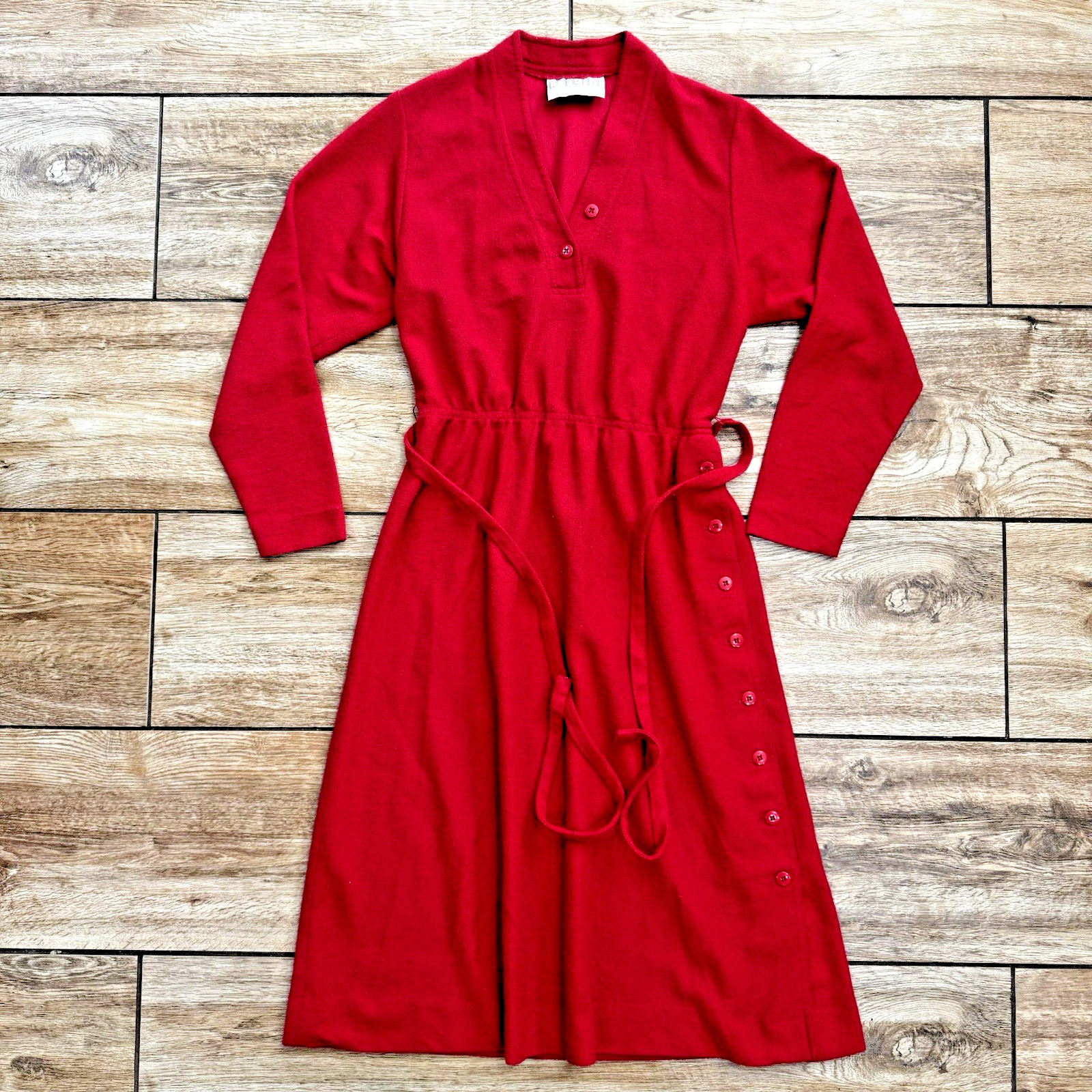 LF Petite Leslie Faye Vintage Red Dress Lightweight Terry Cloth V-Neck USA