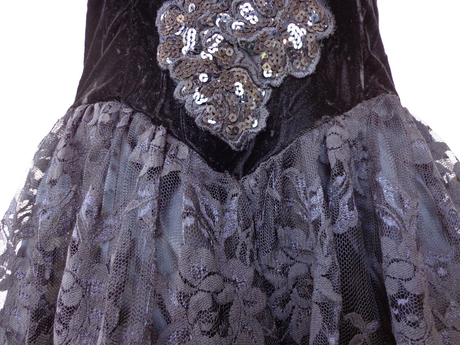 VTG 80s PROM DRESS Strapless Lace Tulle Velvet HUGE BOW Sequins Full Skirt NWT
