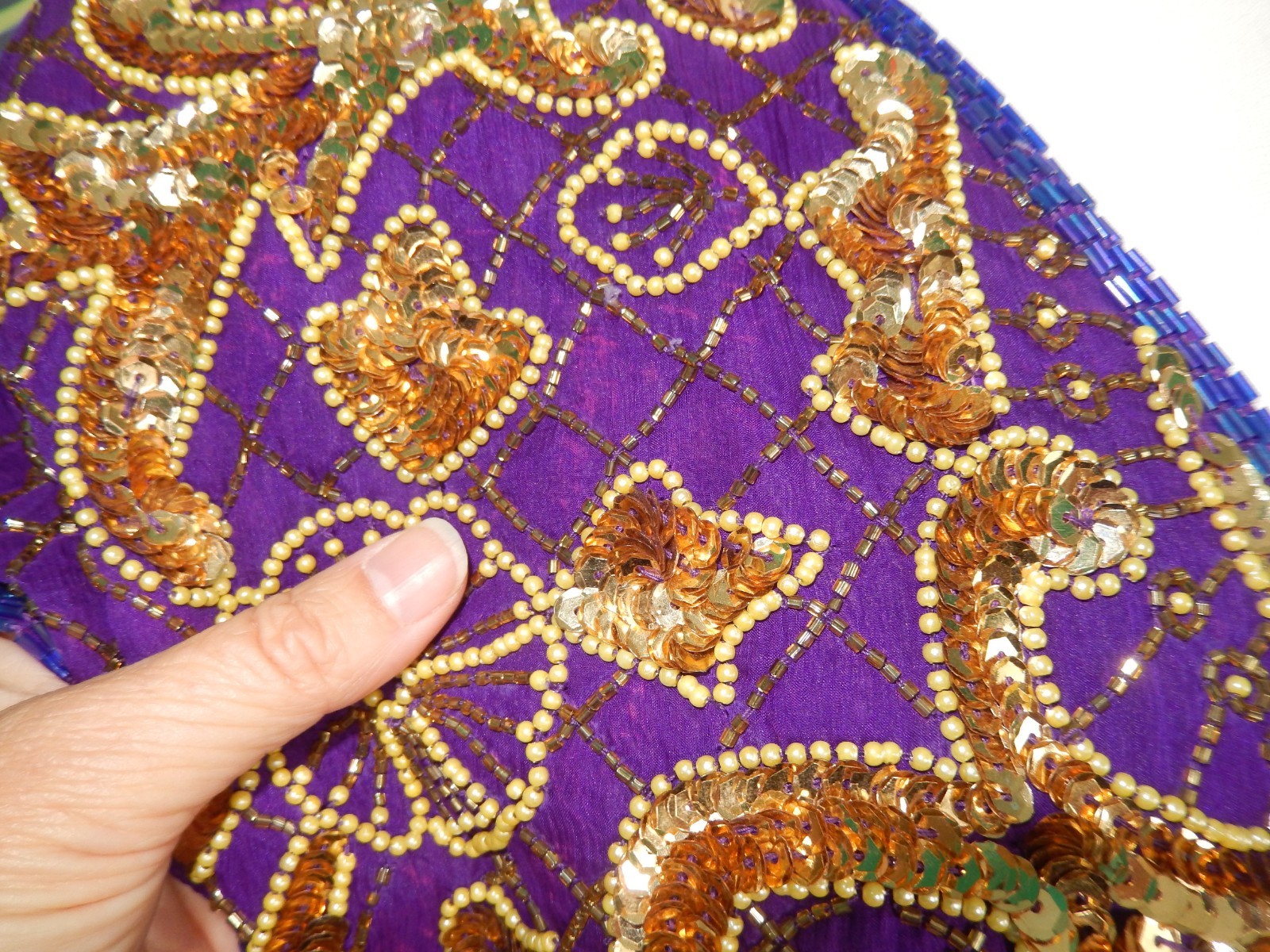 Vintage 80’s 90’s Purple Gold Sequin Beaded Party Cocktail Dress Glam Party