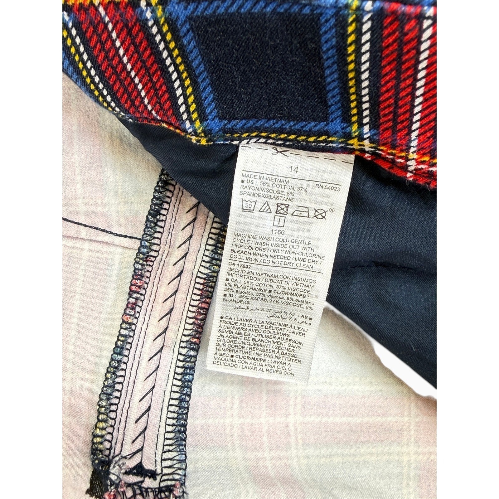 Old Navy Pixie High Rise Plaid Pants Size 14 Red Tartan Secret Slim Pockets