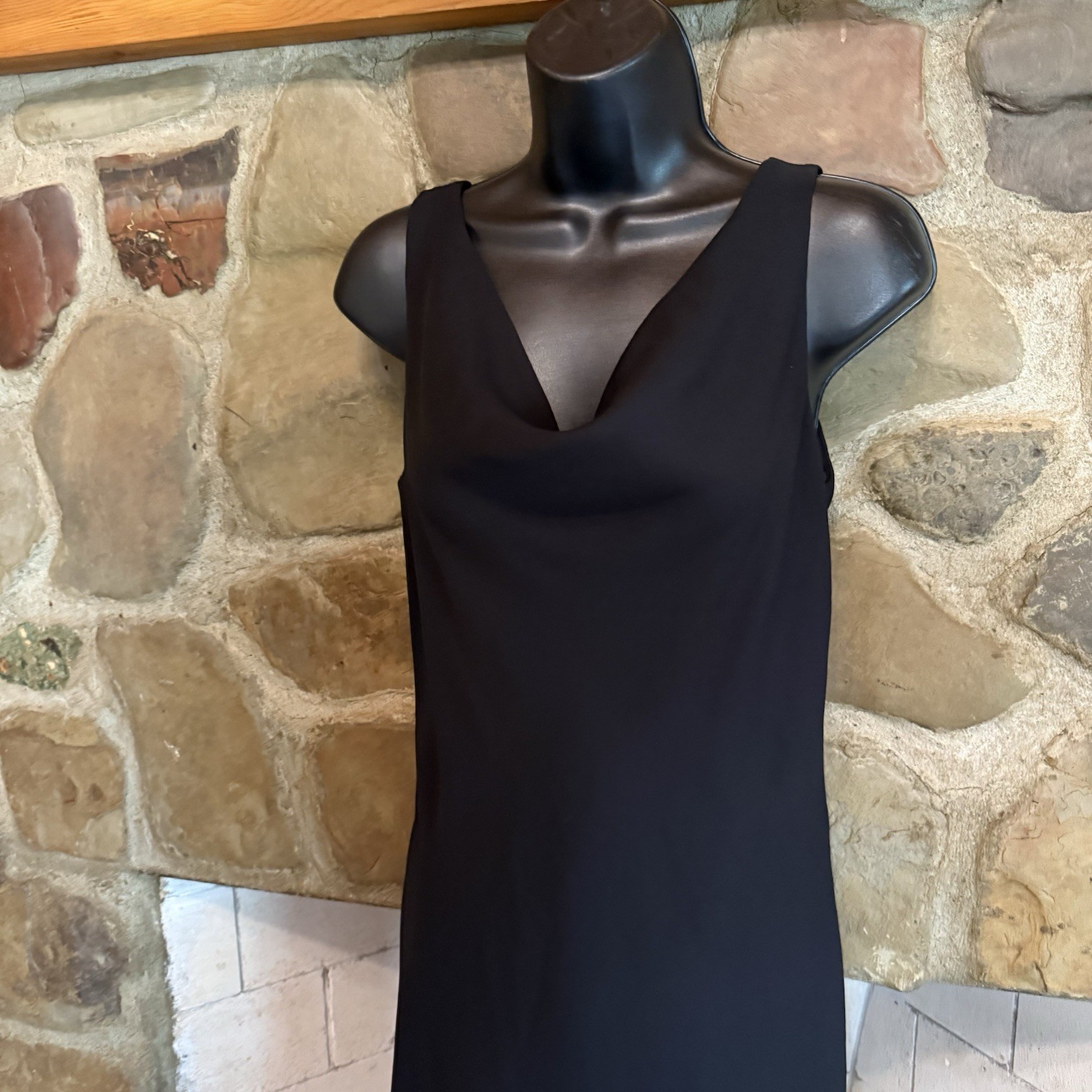 VTG Jump! Sleeveless Cowl Neck LBD Formal Dress Sheer 7/8 Bow Tie Back Elegant