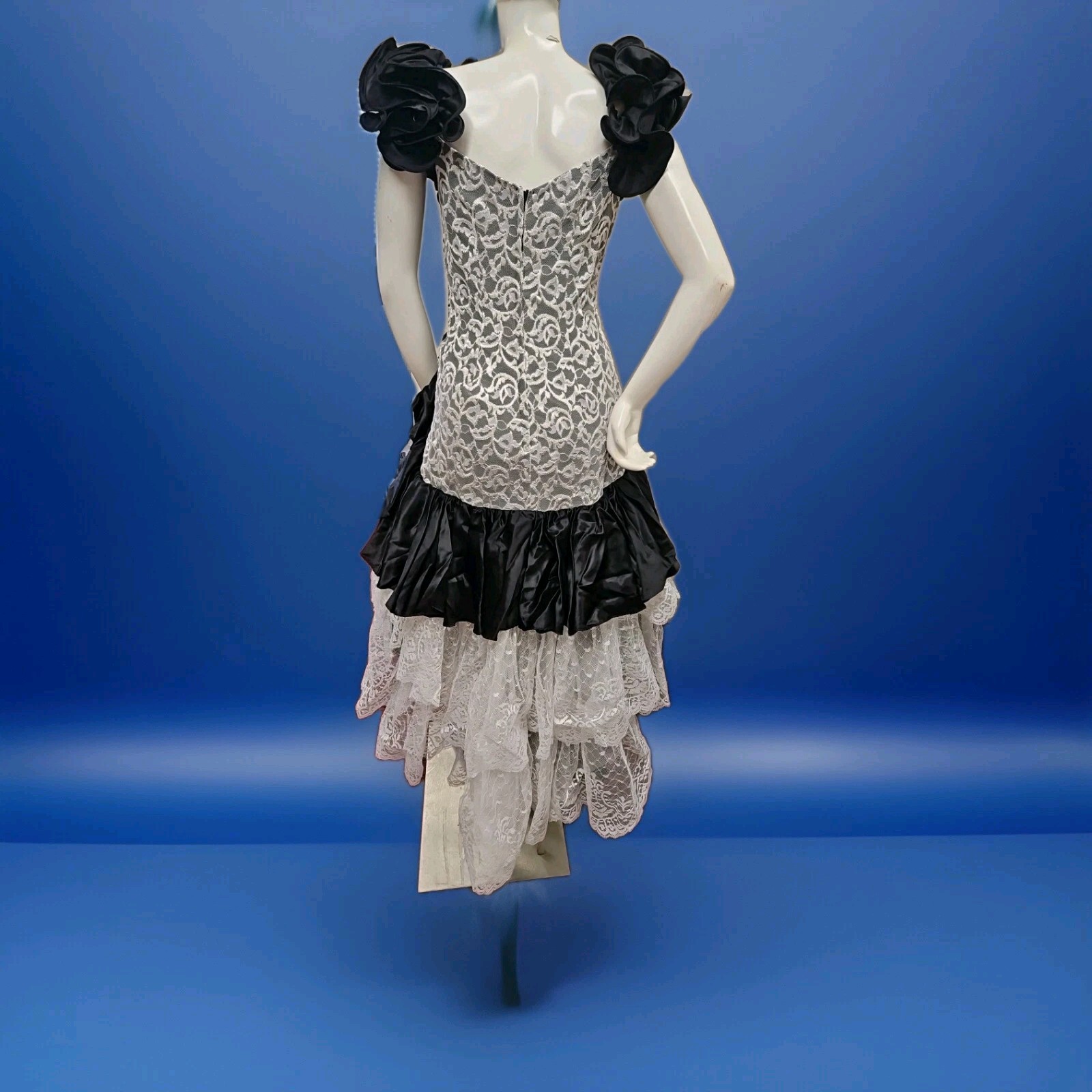 Flirtations Vintage 80s Blk/white Sequin Lace Taffeta Party Prom Dress sz 7/8