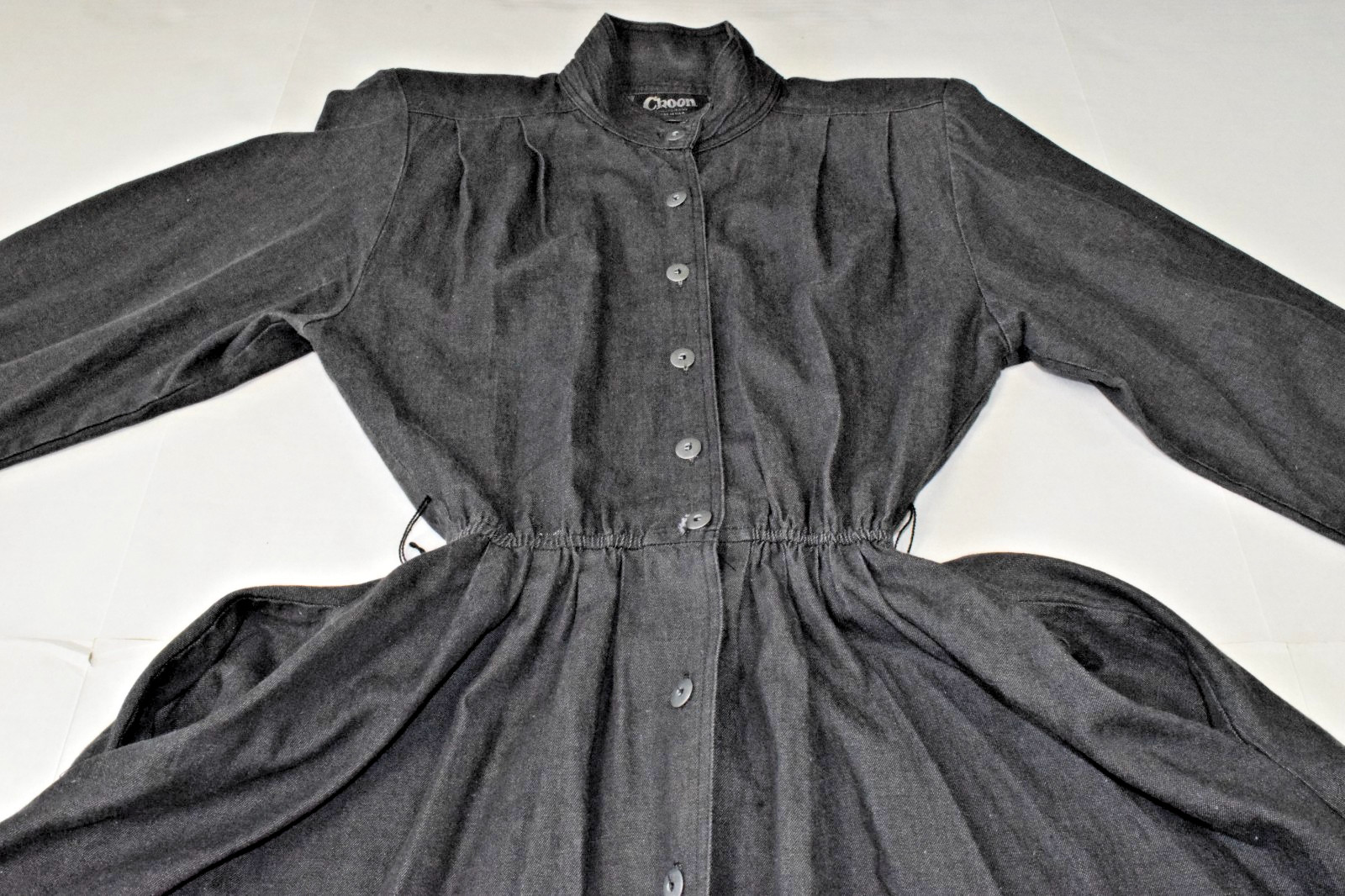 Vintage Jean Shirt Dress Choon California Sz S 80s Charcoal Denim Button Down