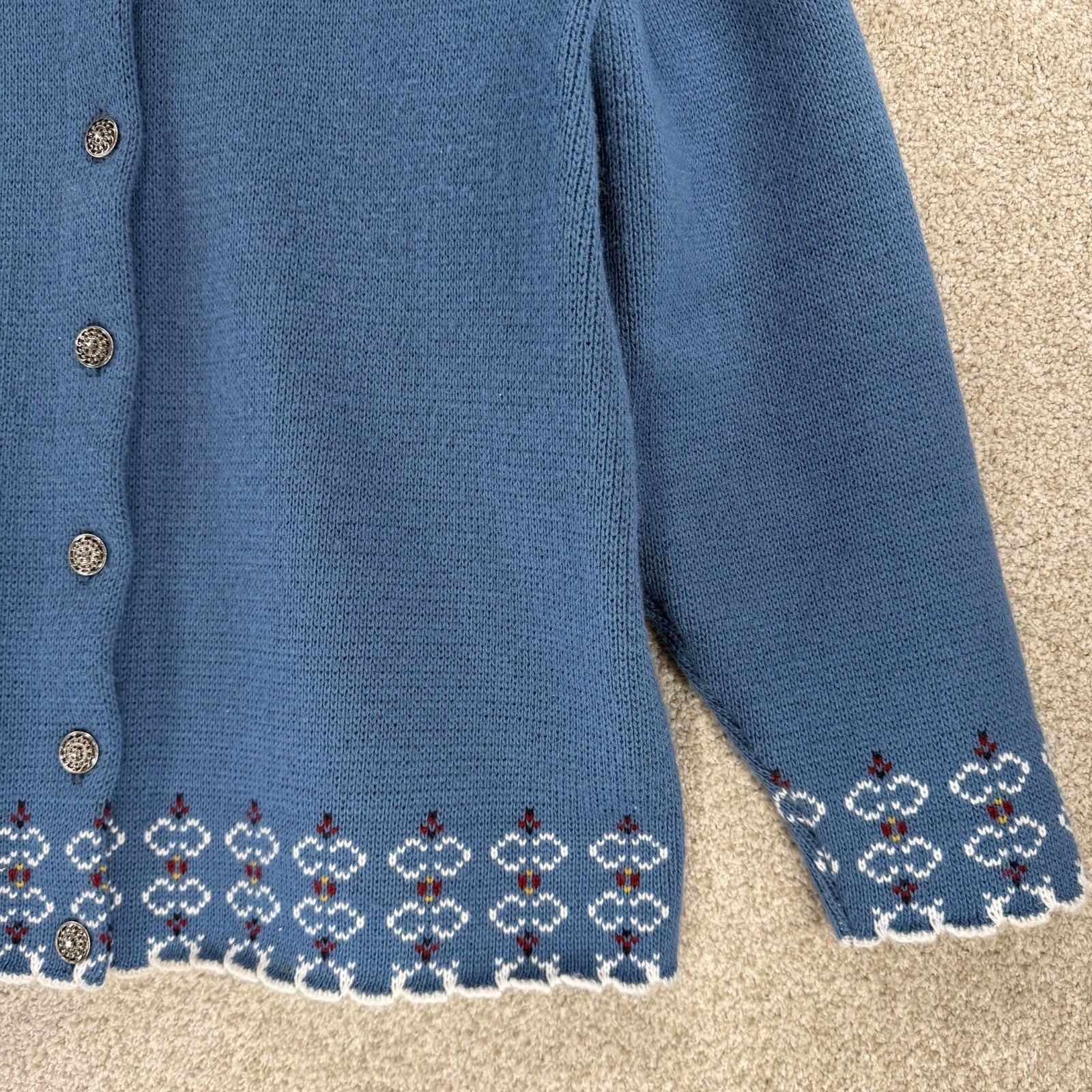 Jersild Cardigan Sweatee Sz 1X Nordic Cottage Core Fair Isle Blue Coquette USA