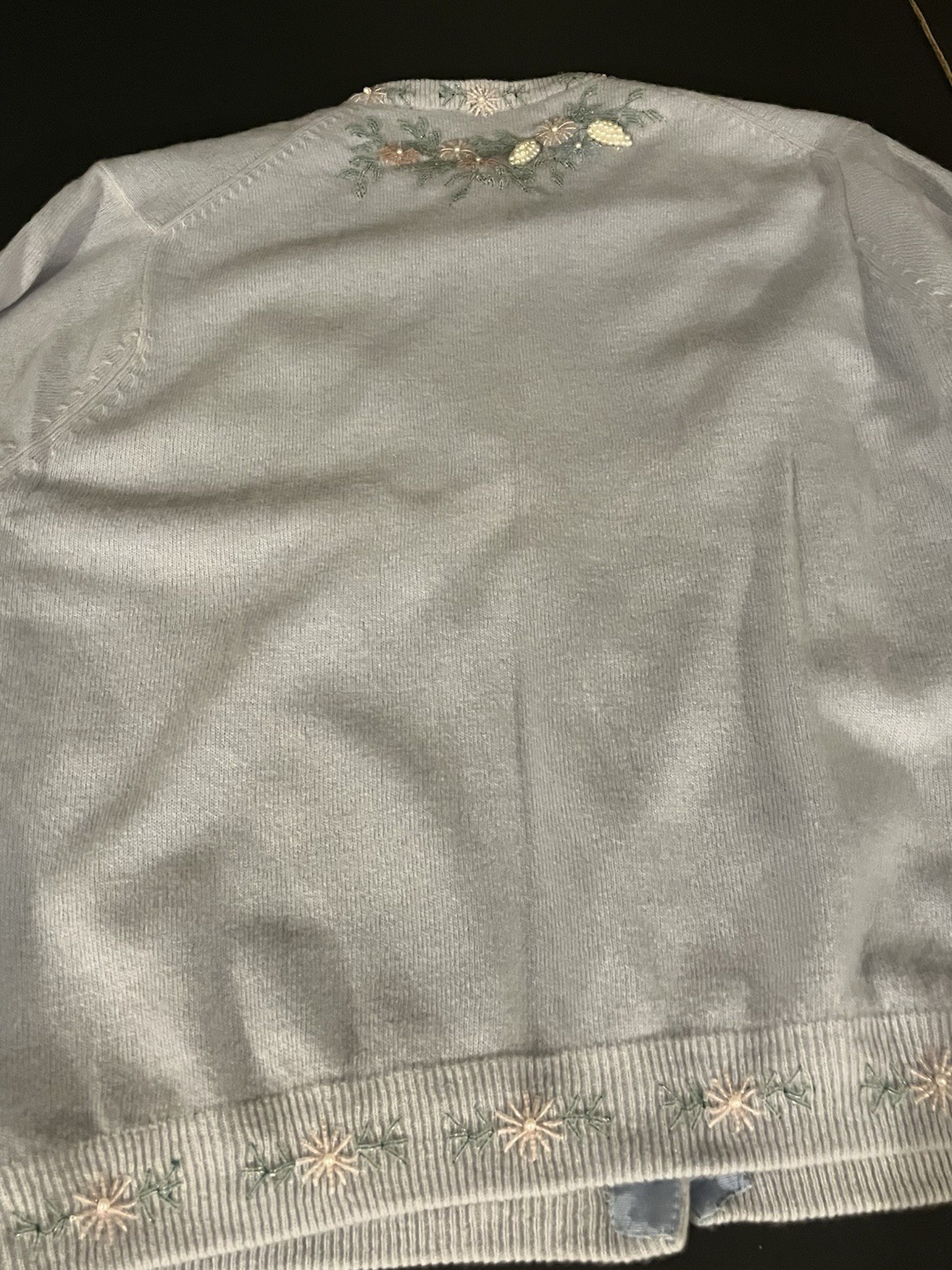 50s 60s VTG Beaded Sweater Top Long Sleeve Lined Rockabilly sz 48, Pale Blue