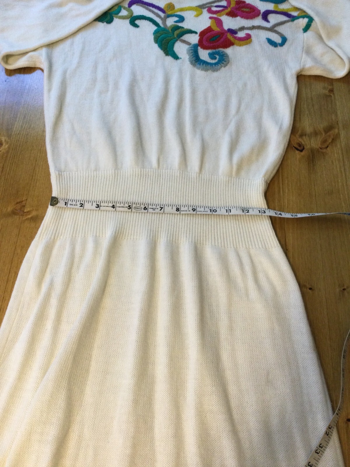 Vintage Darian Acrylic Knit Sweater Dress Crewel Embroidered Floral Slouch Midi