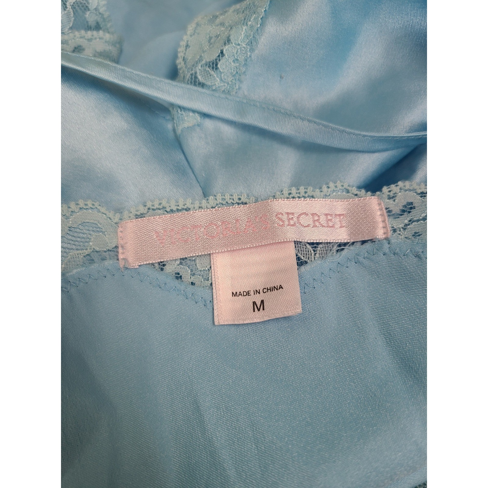 VTG Y2K Victoria’s Secret Sz M Mini Slip Dress Baby Blue Lacy It Girl Coquette