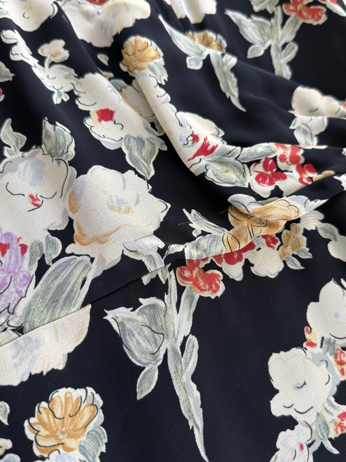 Giorgio ARMANI Le Collezioni Black Floral Faux Wrap Midi Dress Dark Romance Y2K
