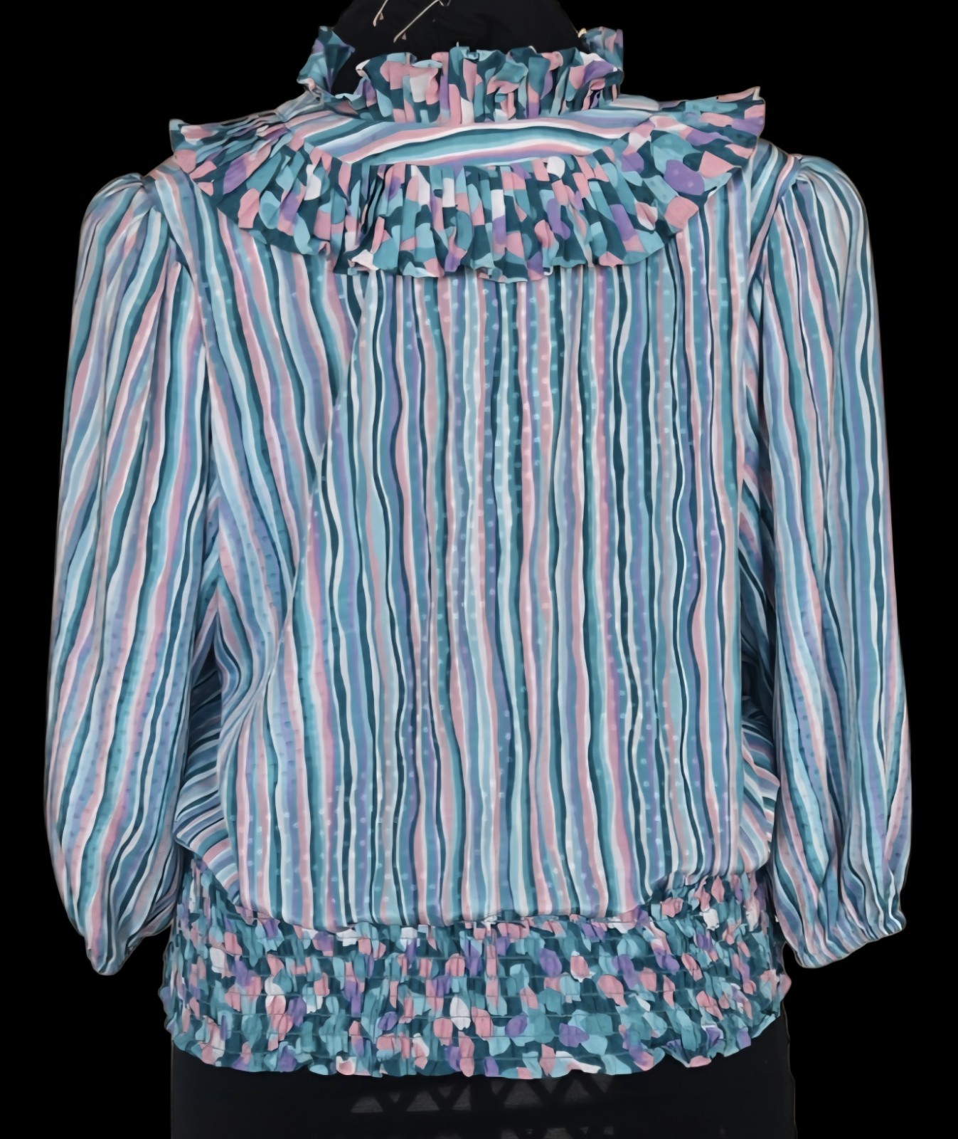 1980s SUSAN FREIS 2pc Smocked Ruffled Collar Blouse And Pleated Skirt Set Size S