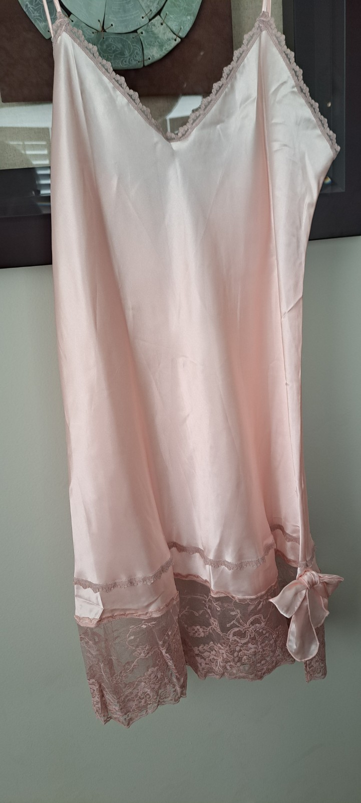 Vtg 2 Pc Shiny Slippery Pink Chemise Nightgown N Robe Peignoir Set L