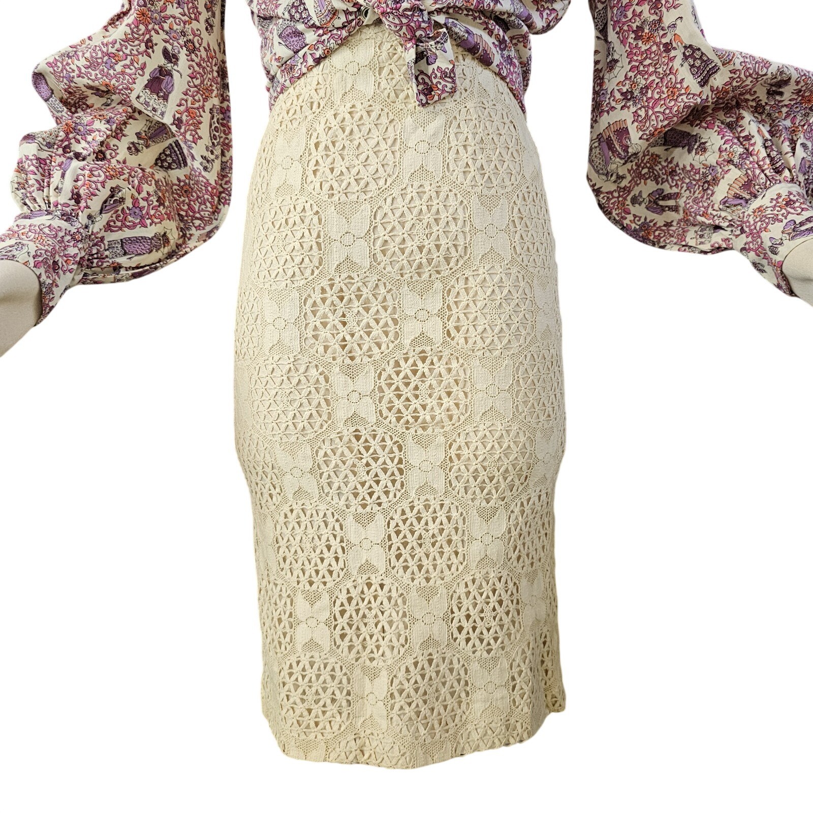 Vintage 1950s Pencil Skirt Off White Lace Overlay Wiggle