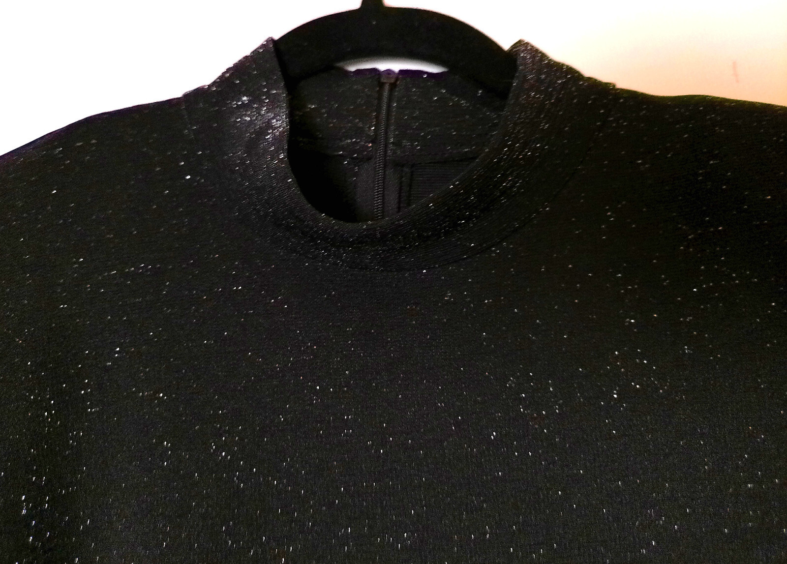 Mock Turtleneck Black Large metallic knit top short sleeve dressy classy