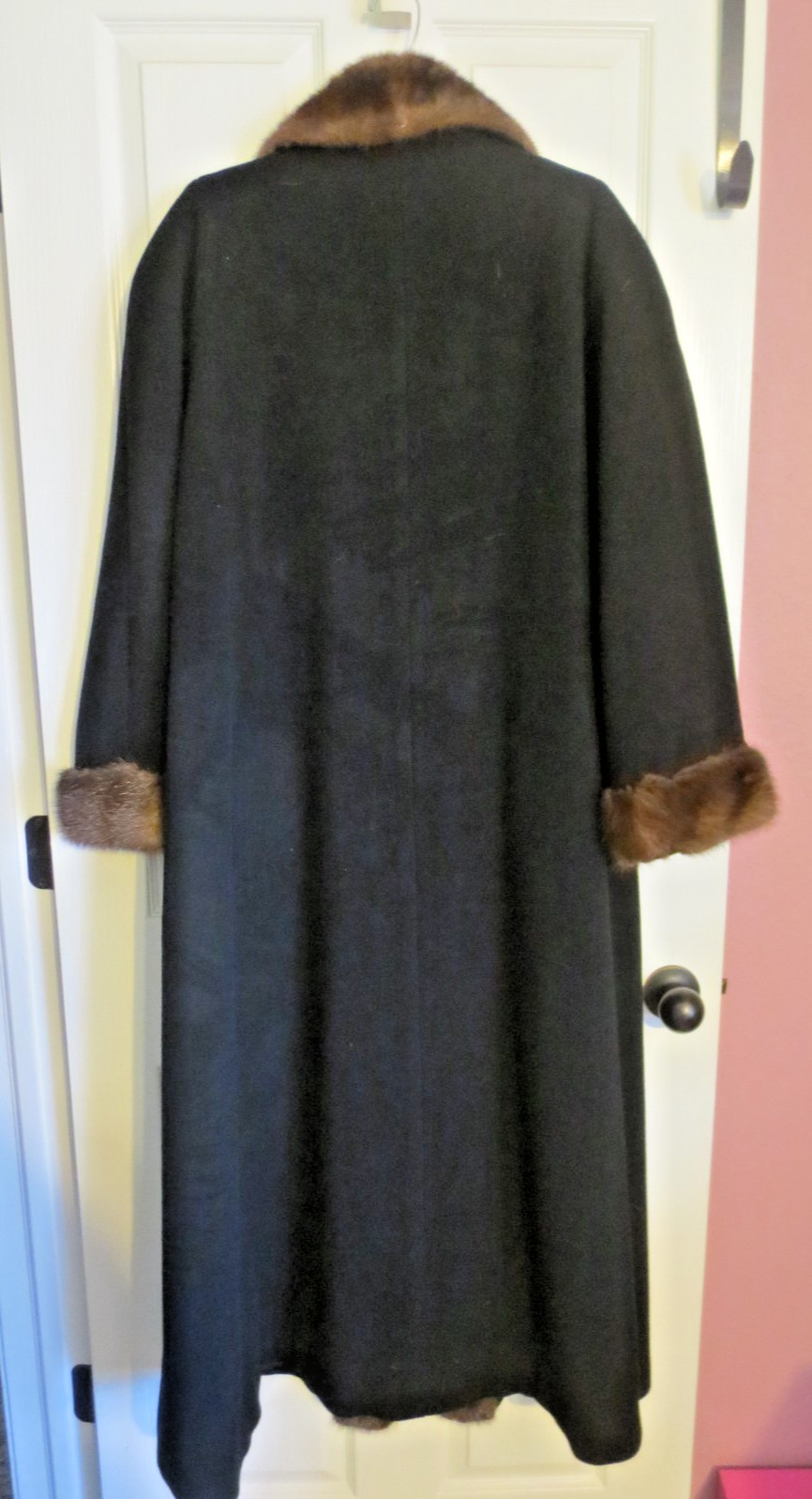 Vintage Gorgeous Marvin Richards Full Length Wool & Mink Fur Coat L-XL 53 „LONG