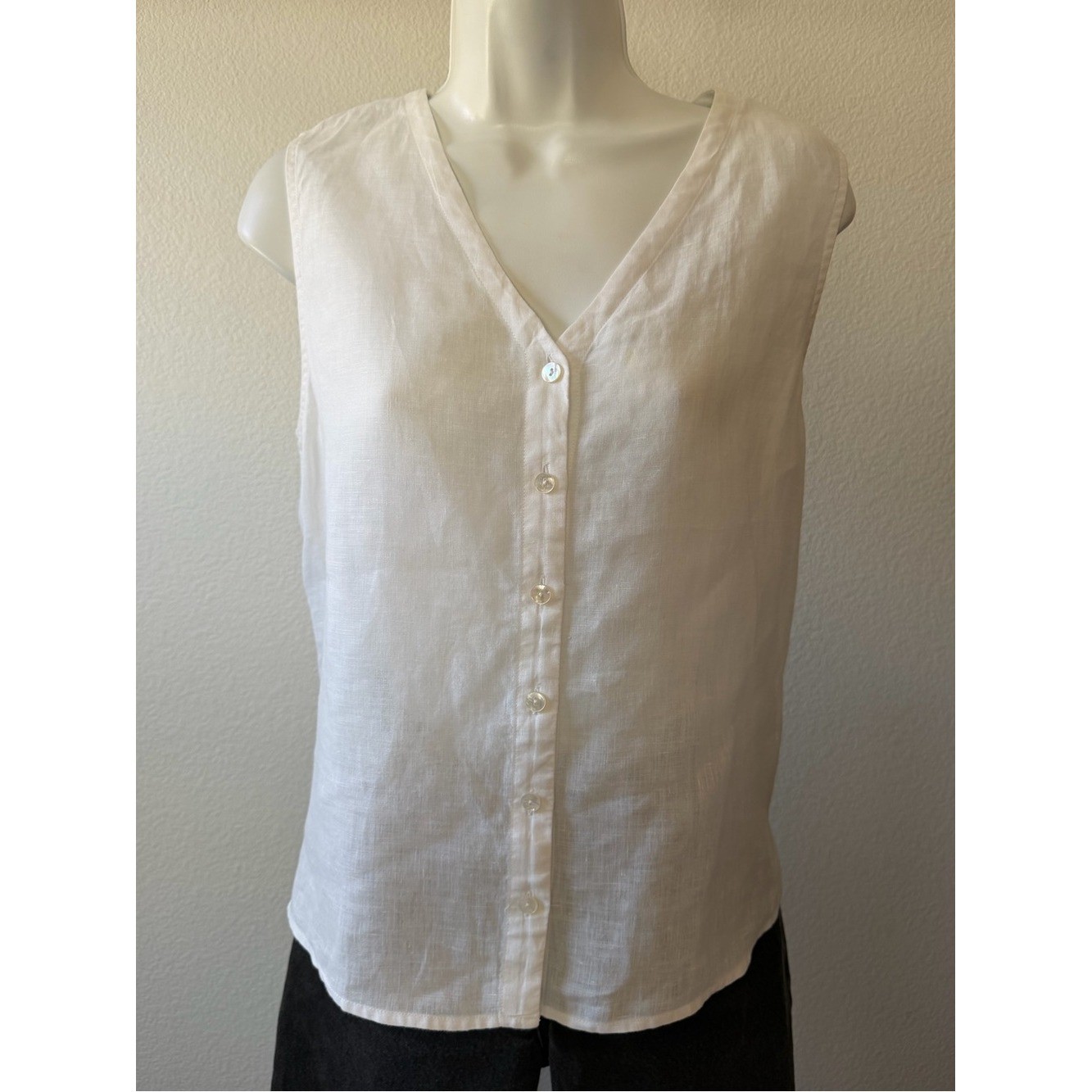 Eileen Fisher Organic Linen Knit Vest White Size Small