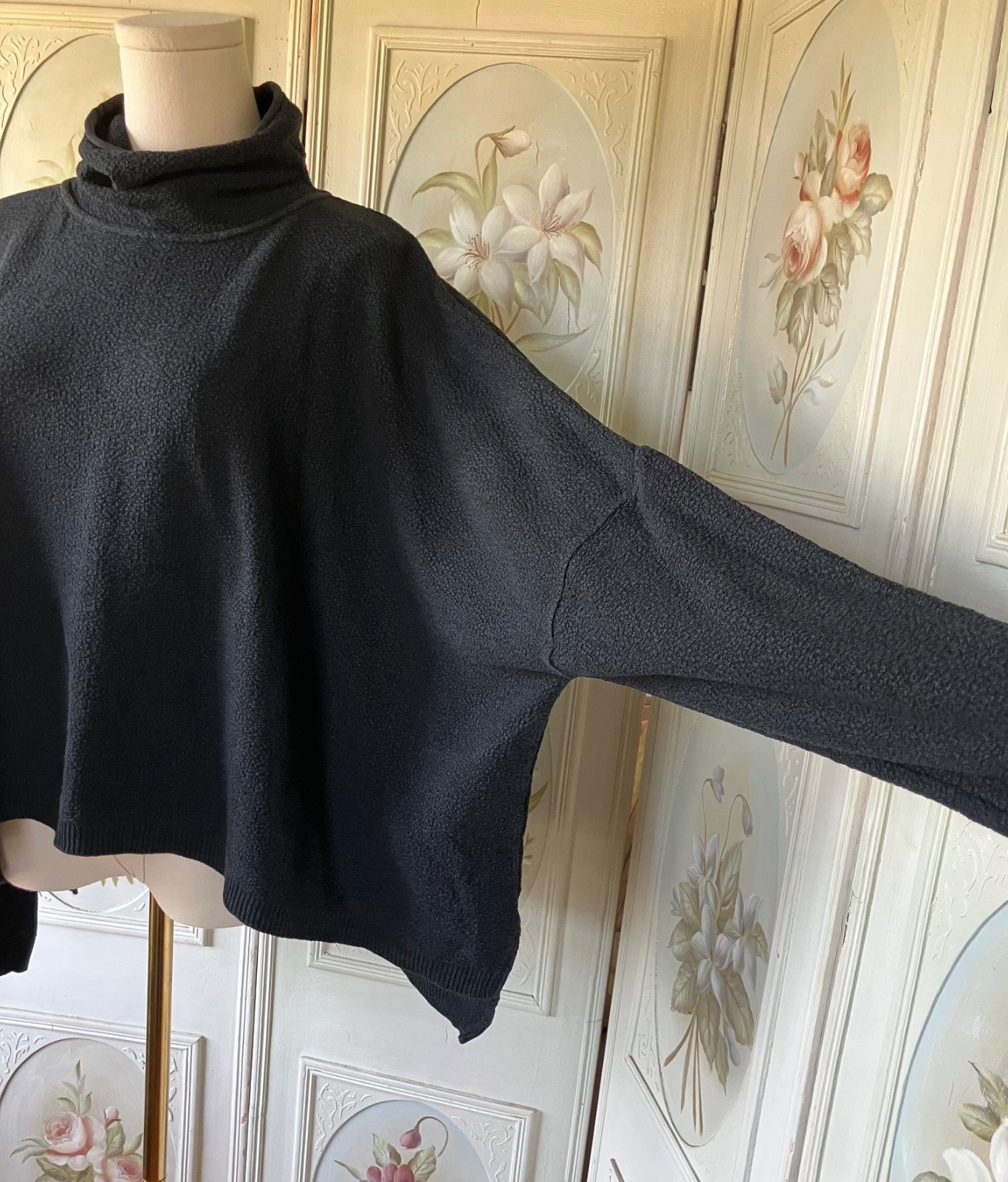 VTG 90s STEPHANIE SCHUSTER BLACK MOCK NECK PULLOVER SWEATER COTTON TUNIC GUC O/S
