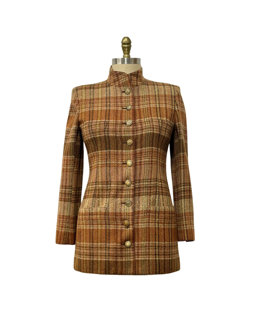 VINTAGE 1990s EMANUEL UNGARO BEIGE & BROWN WOOL BLAZER | VINTAGE WOOL JACKET