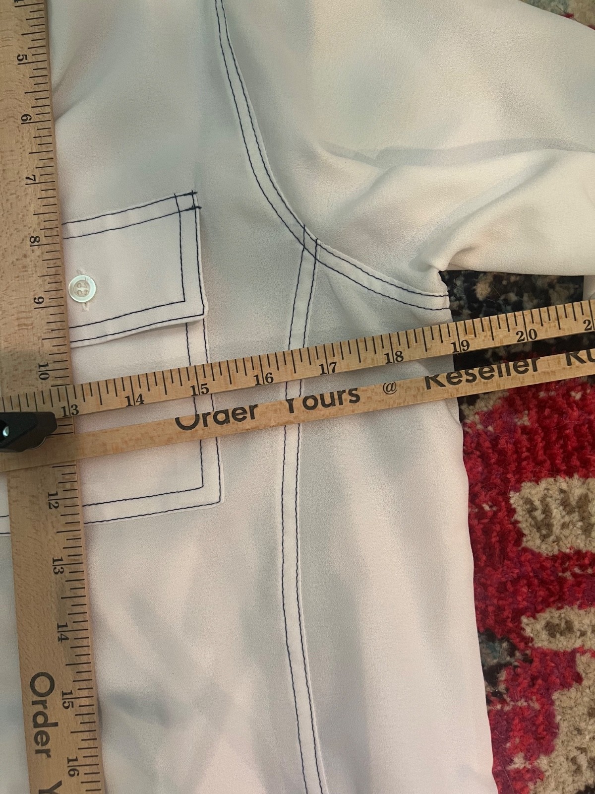 Vintage Women’s BIG COLLAR White Poly Flap Pocket Retro Mod Shirt S Free Ship