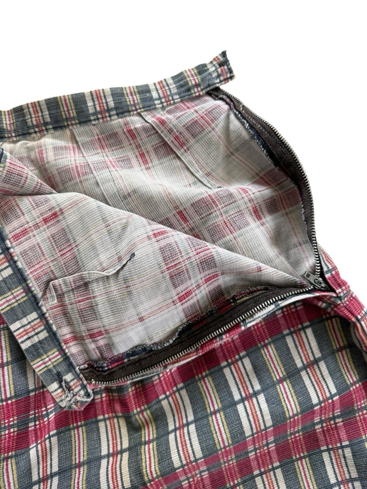 Vintage 1960S Cotton Madras Bermuda Shorts – Red White Blue Plaid- Side Zipper