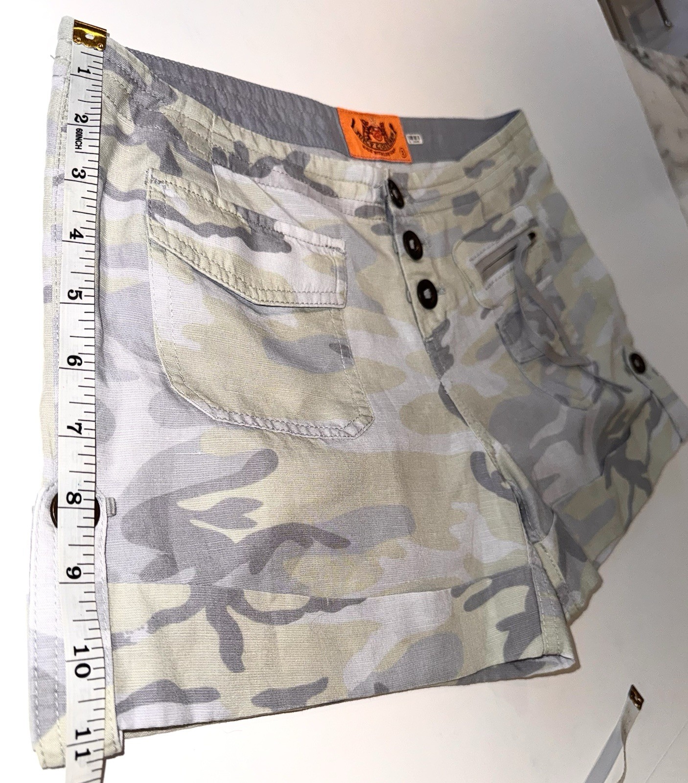 RARE Y2K Juicy Couture Low Rise Camo Cargo Chino Shorts Size 2 EUC Linen Blend