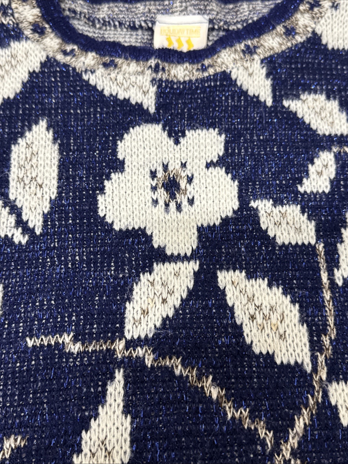 VTG 80s 90s Boho METALLIC Blue Ugly Christmas Party Sweater Lurex Holiday Time L